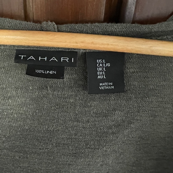 Tahari Olive Green Open-Front Hooded Linen Sweater L - Picture 3 of 6